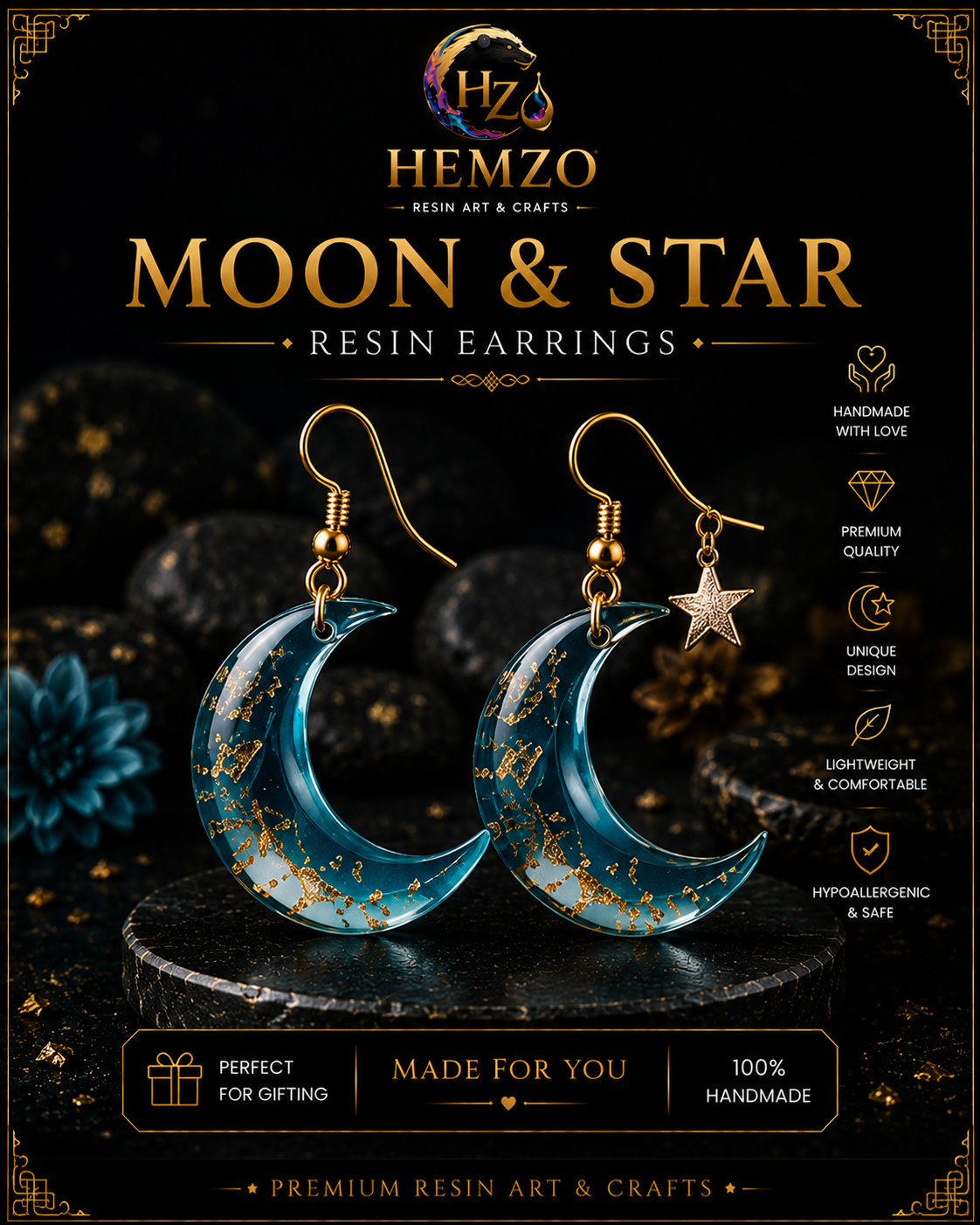 HEMZO Moon & Star Resin Earrings 🌙✨