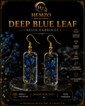 HEMZO Deep Blue Leaf Resin Earrings