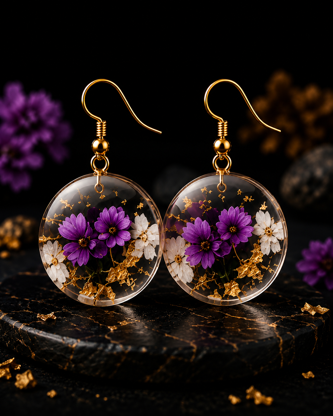 HEMZO Purple Bloom Resin Earrings
