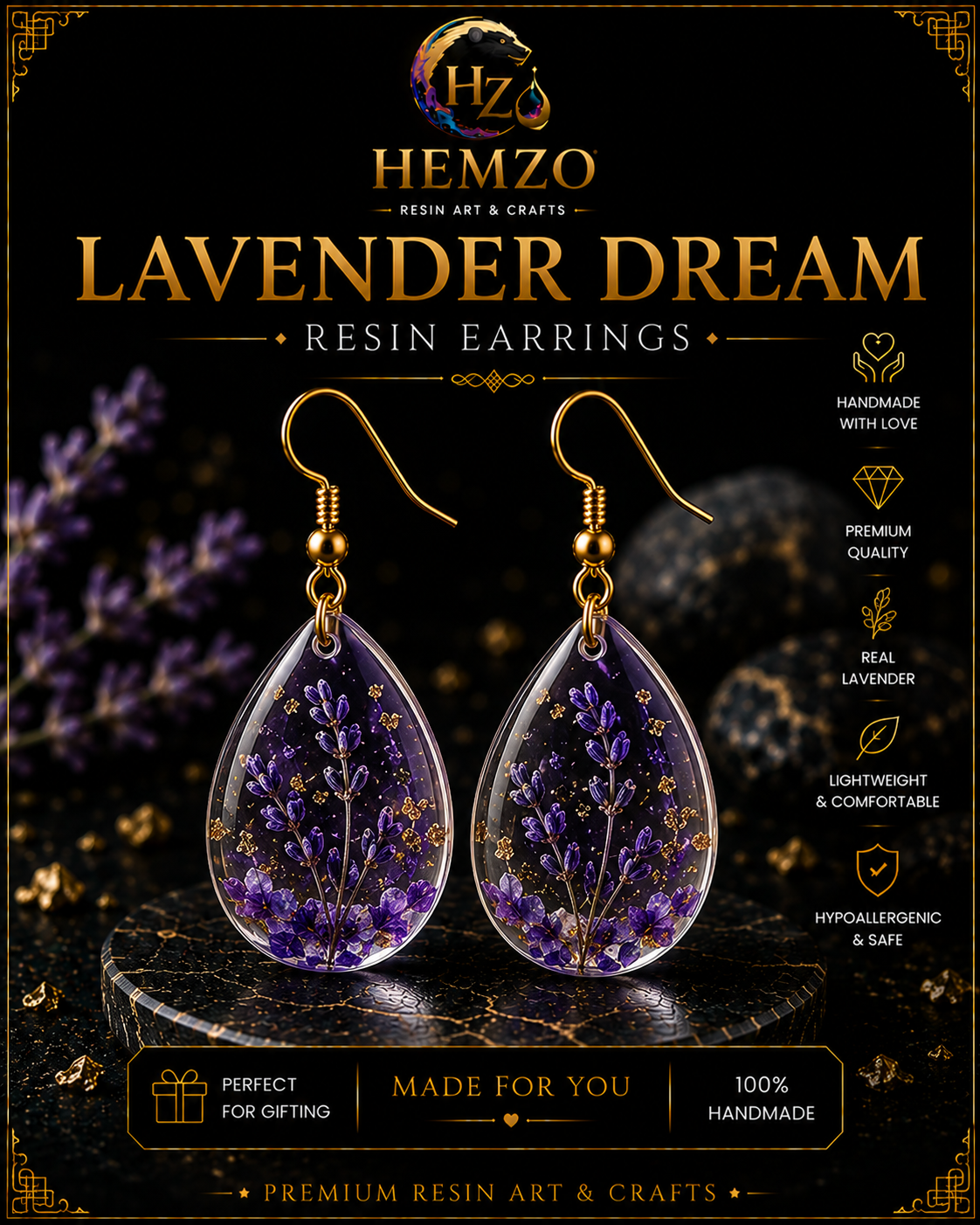 HEMZO Lavender Dream Resin Earrings