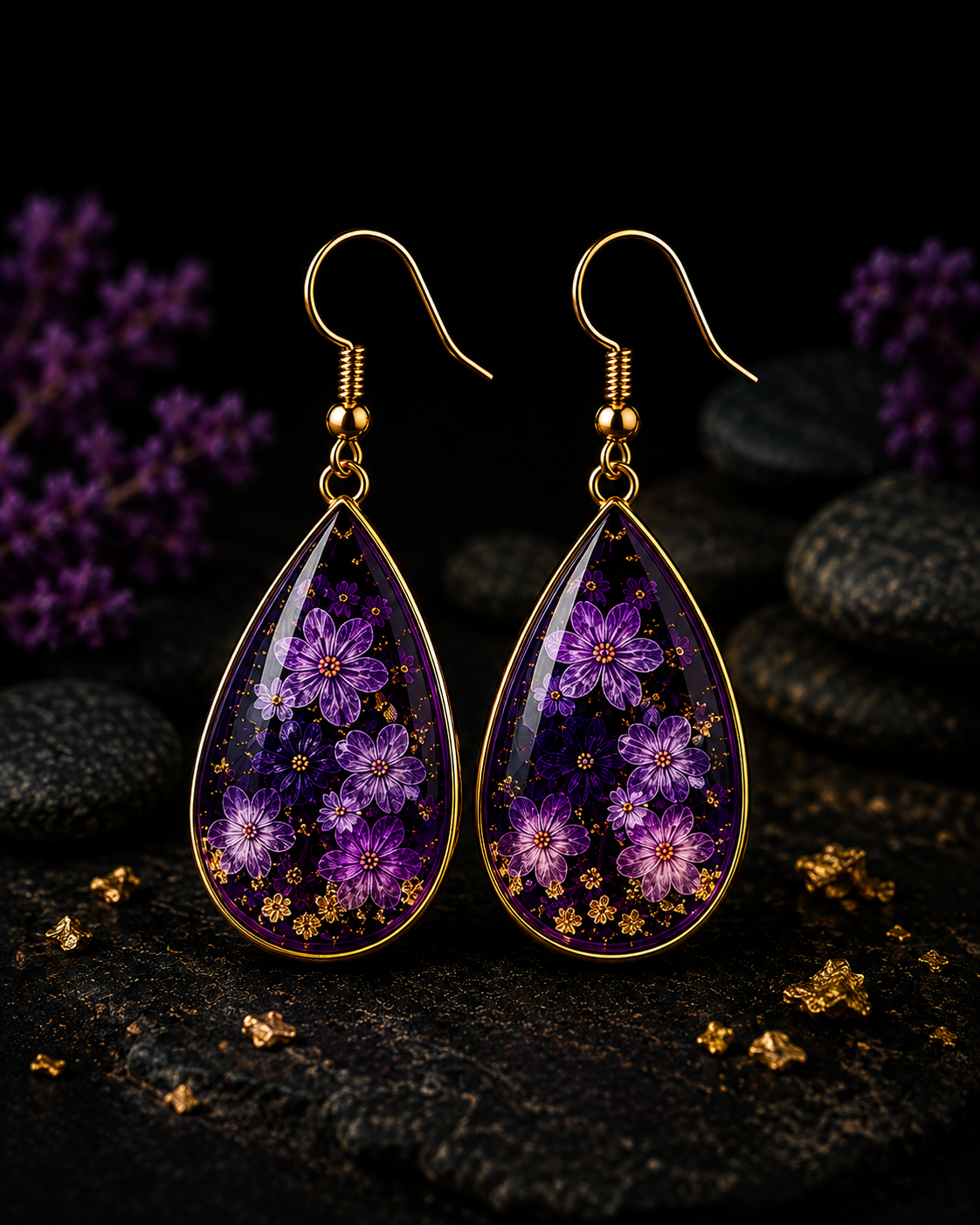 HEMZO Midnight Bloom Resin Earrings